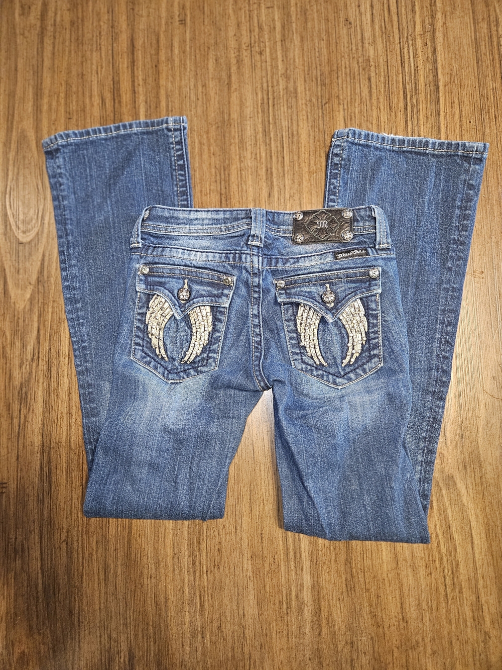 Miss Me Medium Blue Denim Jeans with Embroidered Wing Pockets